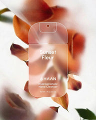 HAAN Sunset Fleur hydroalcoholic hand cleanser packaging with floral background