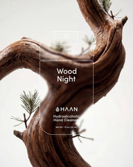 HAAN Wood Night hydroalcoholic hand cleanse packaging with wooden design